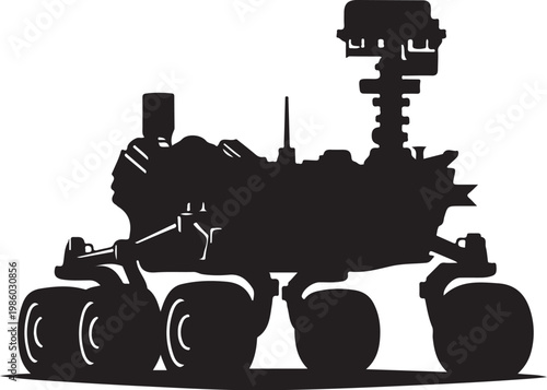 Mars rover, robotic vehicle, space exploration, black silhouette, vector illustration