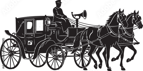 Vintage horse drawn carriage, black silhouette, horse and buggy, transportation icon