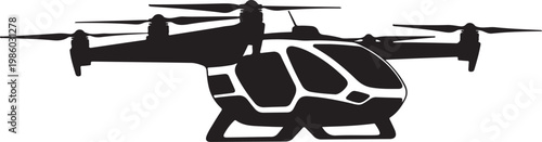 Black helicopter icon, drone silhouette, aircraft symbol, vector graphic