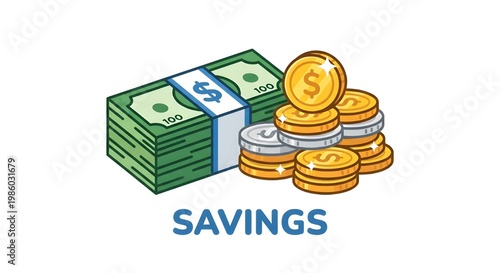 Money Coins and Cash Stack Icon