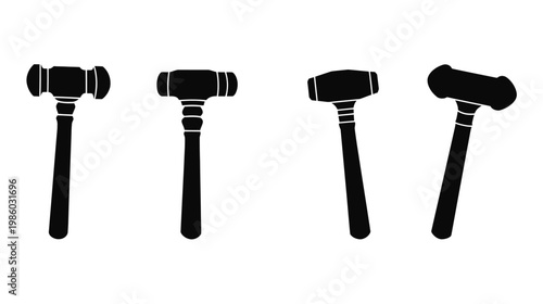 A collection of four black hammer silhouettes on a white background, varying in design