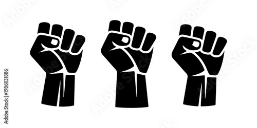 Silhouette set of hands holding tools including hammer wrench and mallet raised fists symbolizing protest power unity resistance and solidarity