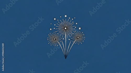 Stylized fireworks display against a deep blue sky festive celebration