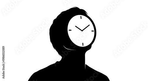 a black silhouette of a person with a clock for a head.