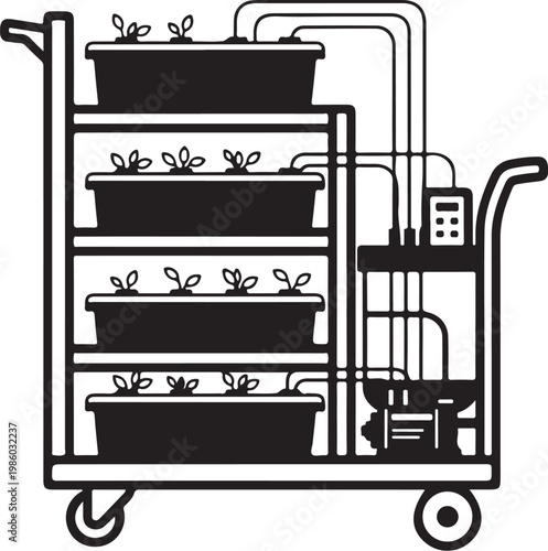 Hydroponic system, plant growth cart, indoor gardening setup, vertical farming equipment