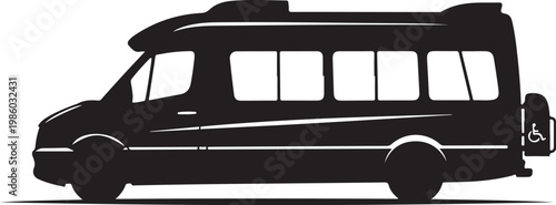 Black van silhouette, vehicle icon, minibus graphic, transportation symbol