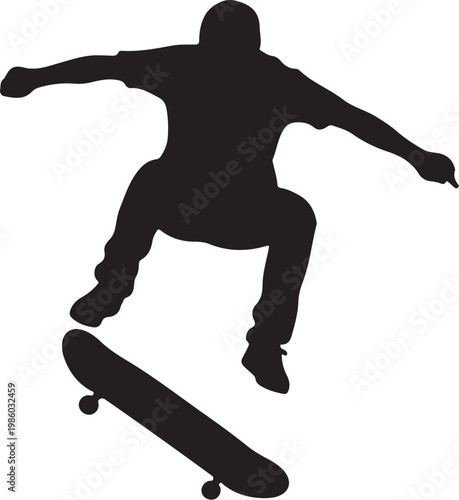Skateboarder, skateboard, silhouette, black, action, sports, icon, graphic