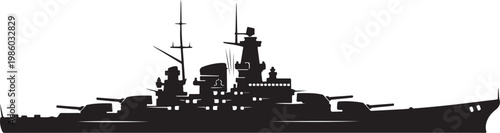 Battleship, warship, naval vessel, military ship, black silhouette, vector icon