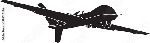 Black drone silhouette, aircraft icon, flying vehicle, modern technology