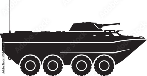 Military vehicle, armored car, black silhouette, vector illustration, combat transport
