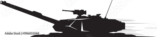 Military tank, black silhouette, combat vehicle, warfare icon, vector graphic
