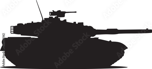 Military tank, black silhouette, army vehicle, combat illustration, warfare graphics