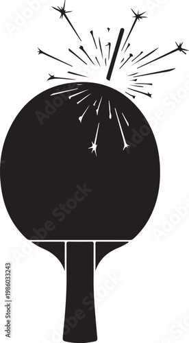 Black ping pong paddle, table tennis racket, sports equipment, vector icon