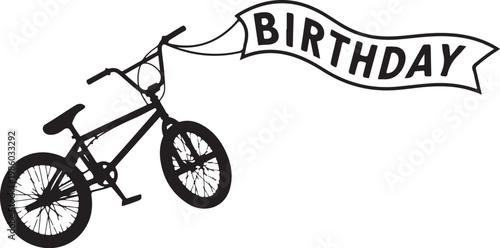 Black bicycle, birthday banner, bike icon, vector graphics