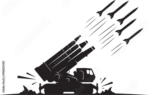 Missile Launcher, Military Vehicle, Rocket Launch, Black Icon, War Equipment