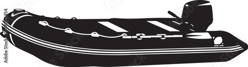 Inflatable boat, rubber dinghy, black vessel, motorboat silhouette