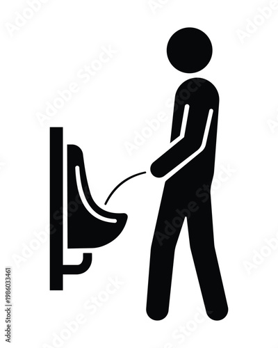 Man using a urinal in a public restroom icon Keywords: urinal, public restroom, man, male, toilet, bathroom, icon, pictogram, silhouette, standing, peeing, urination, on transparent background