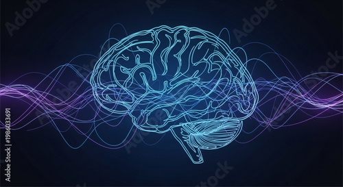 Continuous Line Art Brain Neural Network AI Futuristic Minimal Illustration