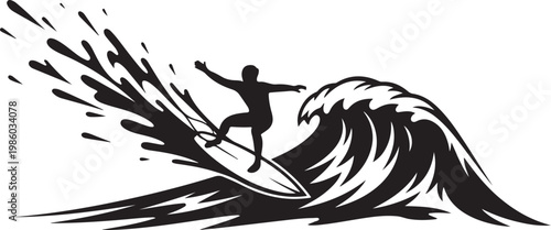 Surfing, surfing icon, surfer silhouette, wave vector, black illustration