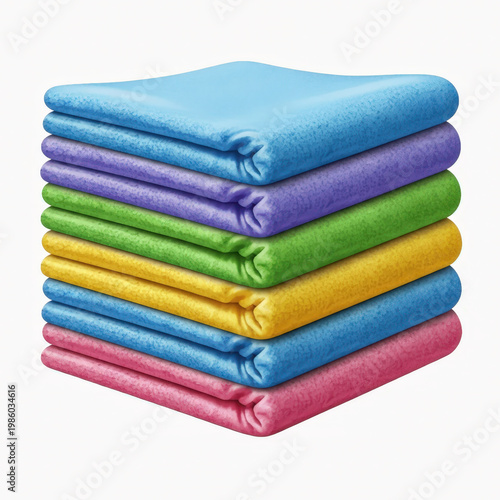 Colorful microfiber cloths neatly stacked for home cleaning and dusting needs