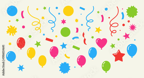 Seamless vector illustration of colorful happy birthday balloons and spring floral heart patterns for a pink party celebration wallpaper design