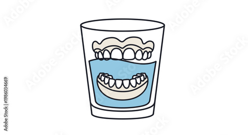 Dentures Soaking in Glass of Water Isolated White Background for Dental Care Concept