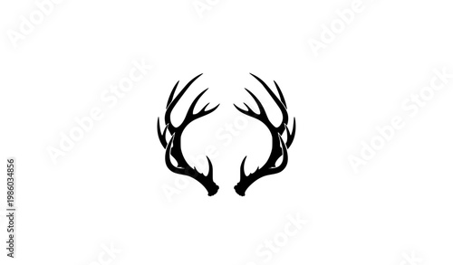Deer Antlers Crown Emblem Black and White Wildlife Silhouette Vector Logo Design