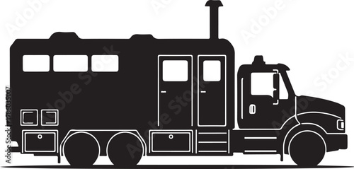Fire Truck, Emergency Vehicle, Black Icon, Vector Illustration, Transportation