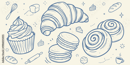 Artisan Bakery Delights: An enticing sketch showcases a variety of freshly baked treats, from delicate pastries to rustic loaves of bread, inviting viewers to indulge in the art of artisanal baking.