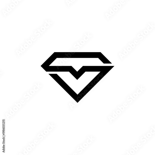Linear Letter S Diamond Logo. One Line Letter S or SV Monogram. Monoline Letter SV Logo. 
