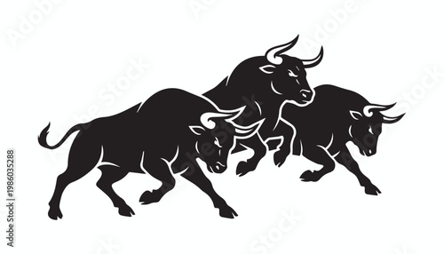 black and white silhouette set of Angry Bull very high quality vector illustration.