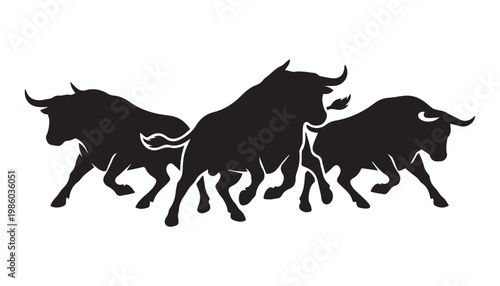 black and white silhouette set of Angry Bull very high quality vector illustration.