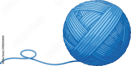 Blue Yarn Ball Vector Illustration with Thread and Knitting Wool for Craft Design, Handmade Projects, Textile Industry and Hobby Creative Graphics