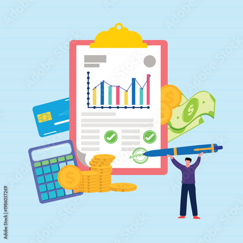 Finance report illustration,  auditing company illustration,    business analysis design,  money management illustration