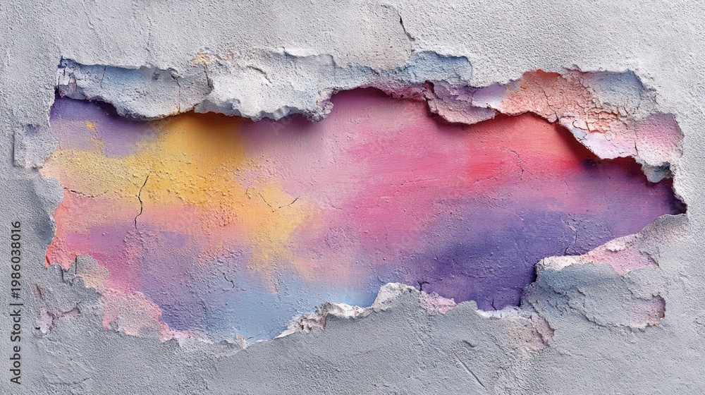 Fototapeta premium Vivid Colorful Paint Splash Through Cracked Wall