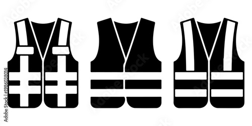 Set of high visibility safety vests in different colors including reflective stripes for construction workers road safety and industrial protection