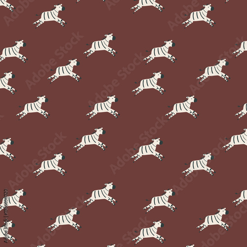 Фотография Seamless pattern of running zebras on brown background for textile design