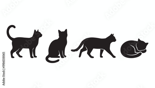 black and white silhouette set of cat very high quality vector illustration.
