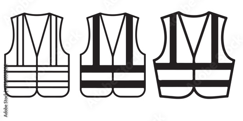 Set of high visibility safety vests in different colors including reflective stripes for construction workers road safety and industrial protection