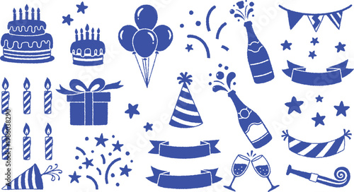 Birthday Celebration sets Cakes, Balloons, Confetti, Champagne, Party Hats, Banners