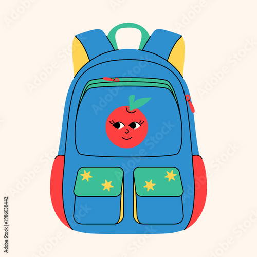 School bag. Cartoon kid backpack and schoolbag with books and stationery inside, student school supplies, back to school educational concept. Vector isolated set