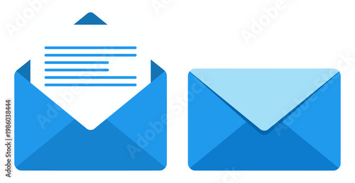Fotografía Set of blue email envelope icon  on transparent png, modern envelop open and closed mail symbols for message, letter and notification