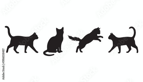 black and white silhouette set of cat very high quality vector illustration.