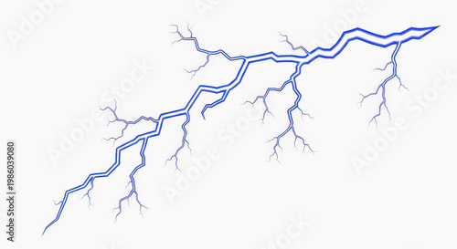 Dynamic electric lightning bolt striking across a clear sky with intense blue energy flashes