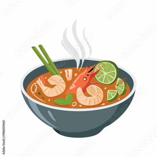 Eine aromatische, scharfe Tom Yum Goong Suppe mit saftigen Garnelen und zartem Fisch