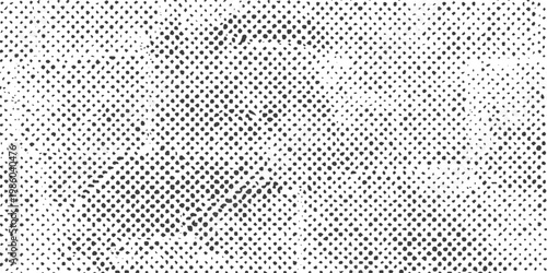Black and White Halftone Vector Texture with Distressed Grunge Dot Pattern