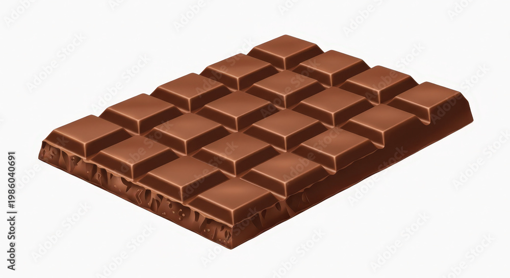 Fototapeta premium Semi realistic chocolate bar vector illustration with textured surface on white background