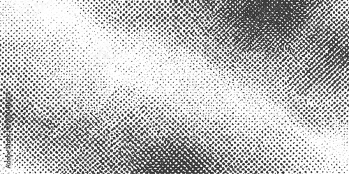 Black and White Halftone Grunge Texture Vector Background with Distressed Grainy Pattern