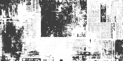 Grunge Distressed Newspaper Texture Background with Ink Splatters and Vintage Newsprint Collage