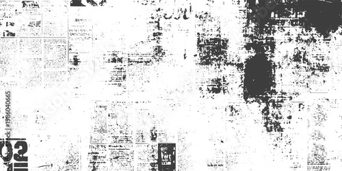 Distressed Grunge Newspaper Texture Background Black and White Abstract Newsprint Vector Illustration